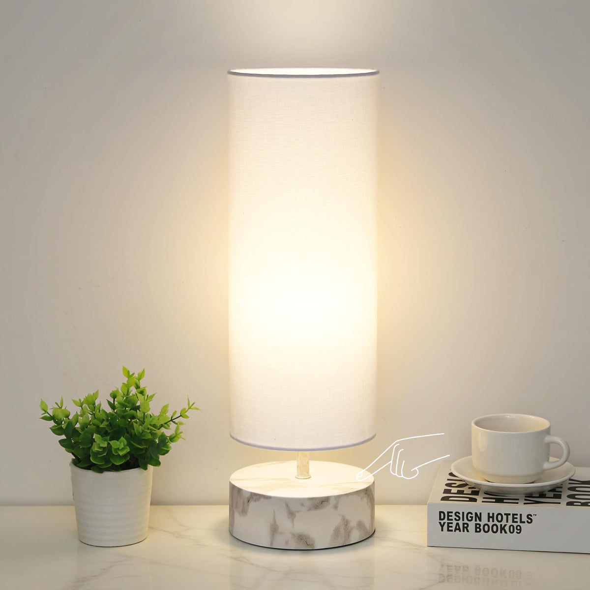 Touch Table Lamp, 3-Way Dimmable Bedside Lamp with Cylinder Fabric Shade | Modern Minimalist Accent Nightstand Desk Lamp, Night Light for Bedroom Living Room Kitchen, LED Bulb Included