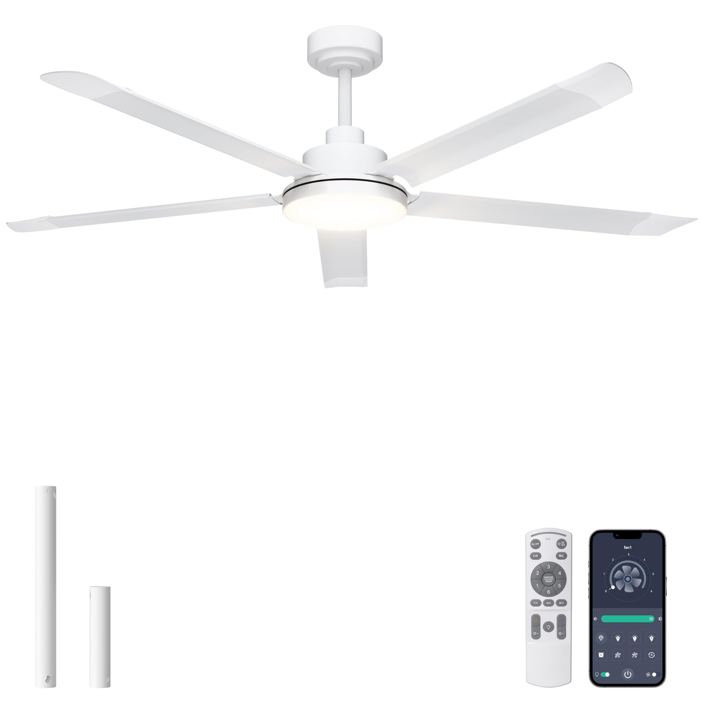 Ohniyou 60'' Industrial Ceiling Fan with Light for Patio, Porch, Black | 6800 CFM Airflow, 35dB DC Motor, 5 Aluminum Blades, 3CCT Dimming, Remote/APP Control, Covered Outdoor Metal Fan