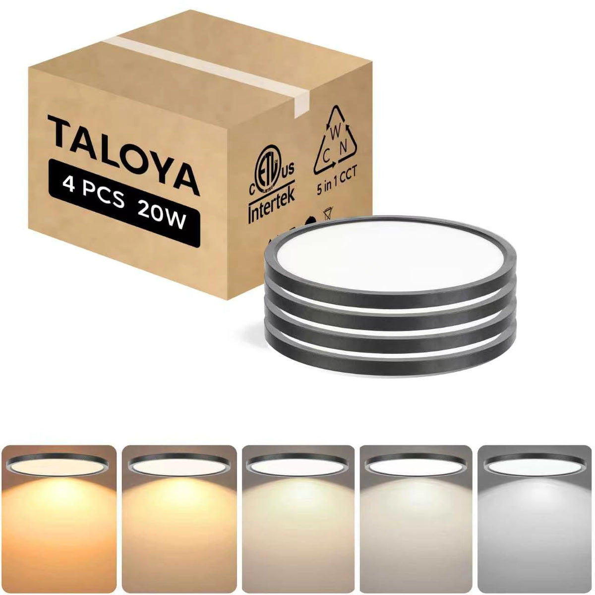 TALOYA 2 Pack 12 Inch LED Flush Mount Ceiling Light Fixture,20W 5CCT | Edge-Lit LED Ceiling Light Fixture for Bedroom,Kitchen,Laundry,Basement,Closet Room,3000K-6500K,100-240V Compatible,White