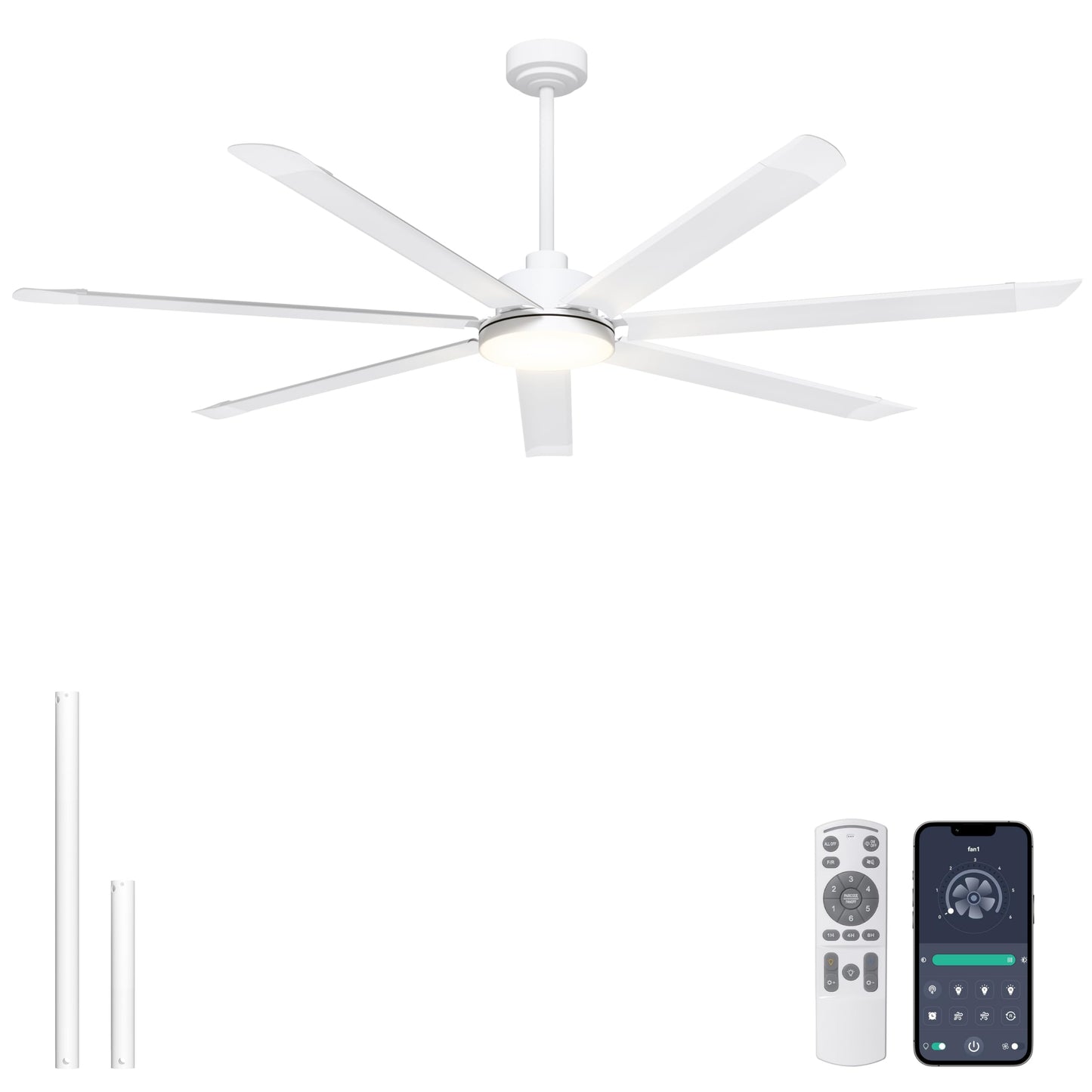 Ohniyou 60'' Industrial Ceiling Fan with Light for Patio, Porch, Black | 6800 CFM Airflow, 35dB DC Motor, 5 Aluminum Blades, 3CCT Dimming, Remote/APP Control, Covered Outdoor Metal Fan