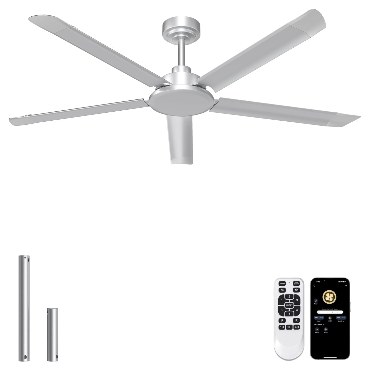 Ohniyou 60'' Industrial Ceiling Fan with Light for Patio, Porch, Black | 6800 CFM Airflow, 35dB DC Motor, 5 Aluminum Blades, 3CCT Dimming, Remote/APP Control, Covered Outdoor Metal Fan