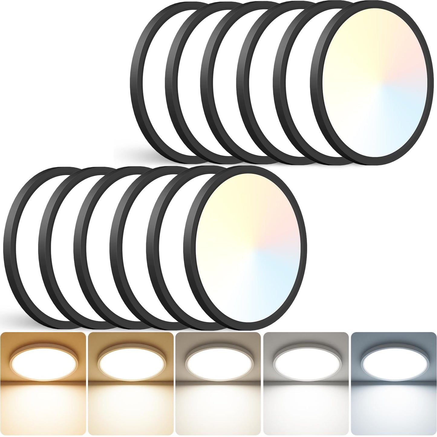 12Inch LED Ceiling Light Flush Mount, 5CCT 3000K-6500K Adjustable Ceiling Light Fixture, 2400LM 24W Bright White Flat Lighting Fixture for Hallway Kitchen Bathroom Bedroom, 6Pack
