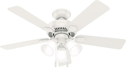 Hunter Swanson, Indoor, Ceiling Fan, with LED Lights, 44 inch, Fresh White | Standard Mount, Pull Chain, 5 Blades, For Bedroom, Living Room, Kitchen, 50885