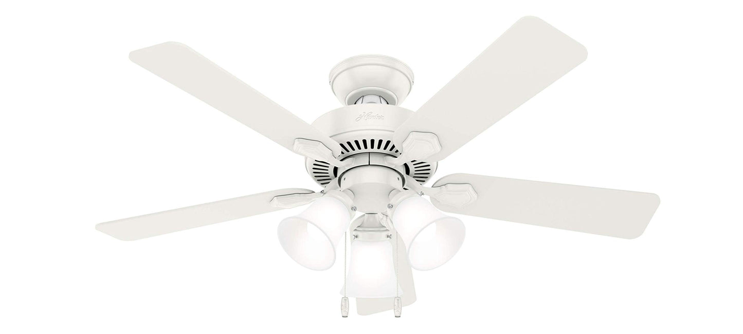 Hunter Swanson, Indoor, Ceiling Fan, with LED Lights, 52 inch, Fresh White | Standard Mount, Pull Chain, 5 Blades, For Bedroom, Living Room, Kitchen, 50895