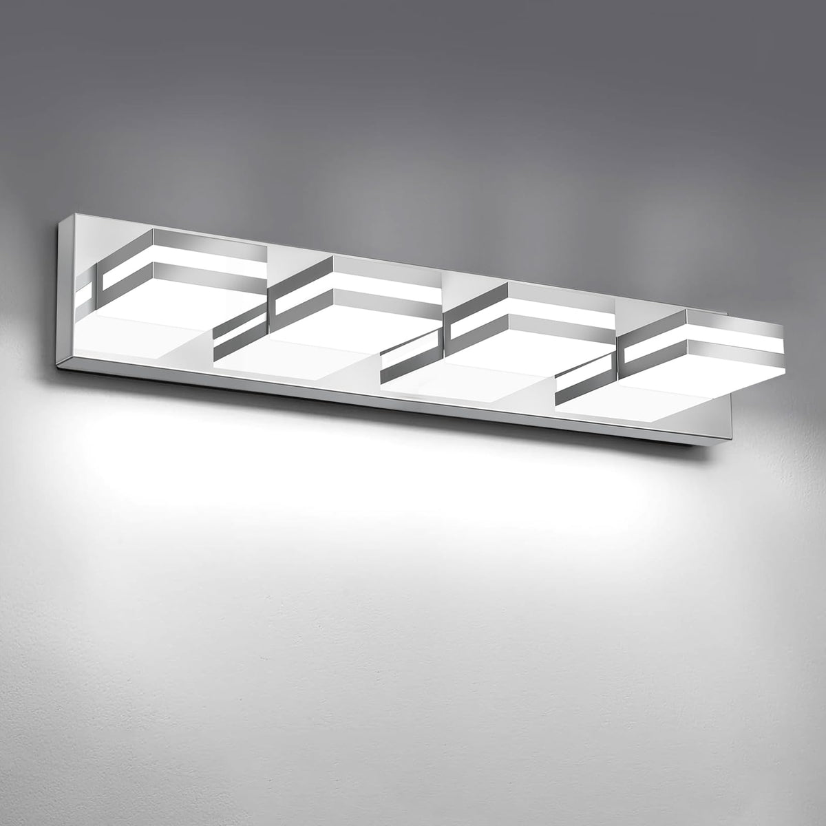 IZORRO LED Modern Bathroom Lights Fixtures(4-Light,Dimmable,360°Rotate),Matte Black Acrylic Wall Lighting,Vanity Lights for Bathroom Over Mirror - 6000k 24In （No Assembly Required）