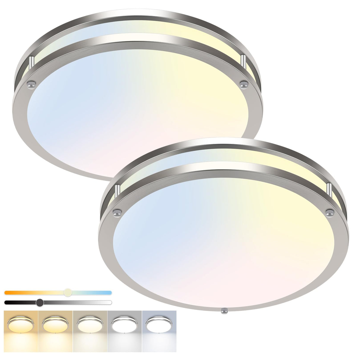 hepside 13inch Flush Mount Ceiling Light Fixture 2 Pack, Dimmable & 5 Color Temperatures Ceiling Light Black, 24W 3000K 3500K 4000K 5000K 6500K Adjustable Ceiling Lamps for Bathroom Bedroom Hallway
