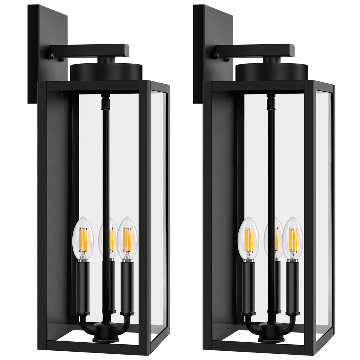 Outdoor Wall Light Fixtures, Modern Black Exterior Wall Lanterns | Waterproof Metal Construction, Rust-resistant, Quick & Easy Installation, Clear Glass Shades & Standard E26 Socket