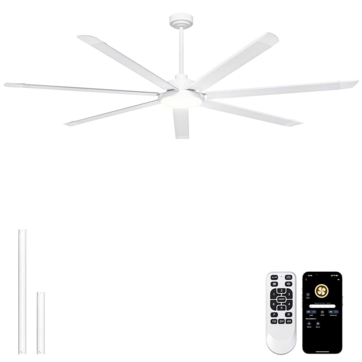 Ohniyou 60'' Industrial Ceiling Fan with Light for Patio, Porch, Black | 6800 CFM Airflow, 35dB DC Motor, 5 Aluminum Blades, 3CCT Dimming, Remote/APP Control, Covered Outdoor Metal Fan
