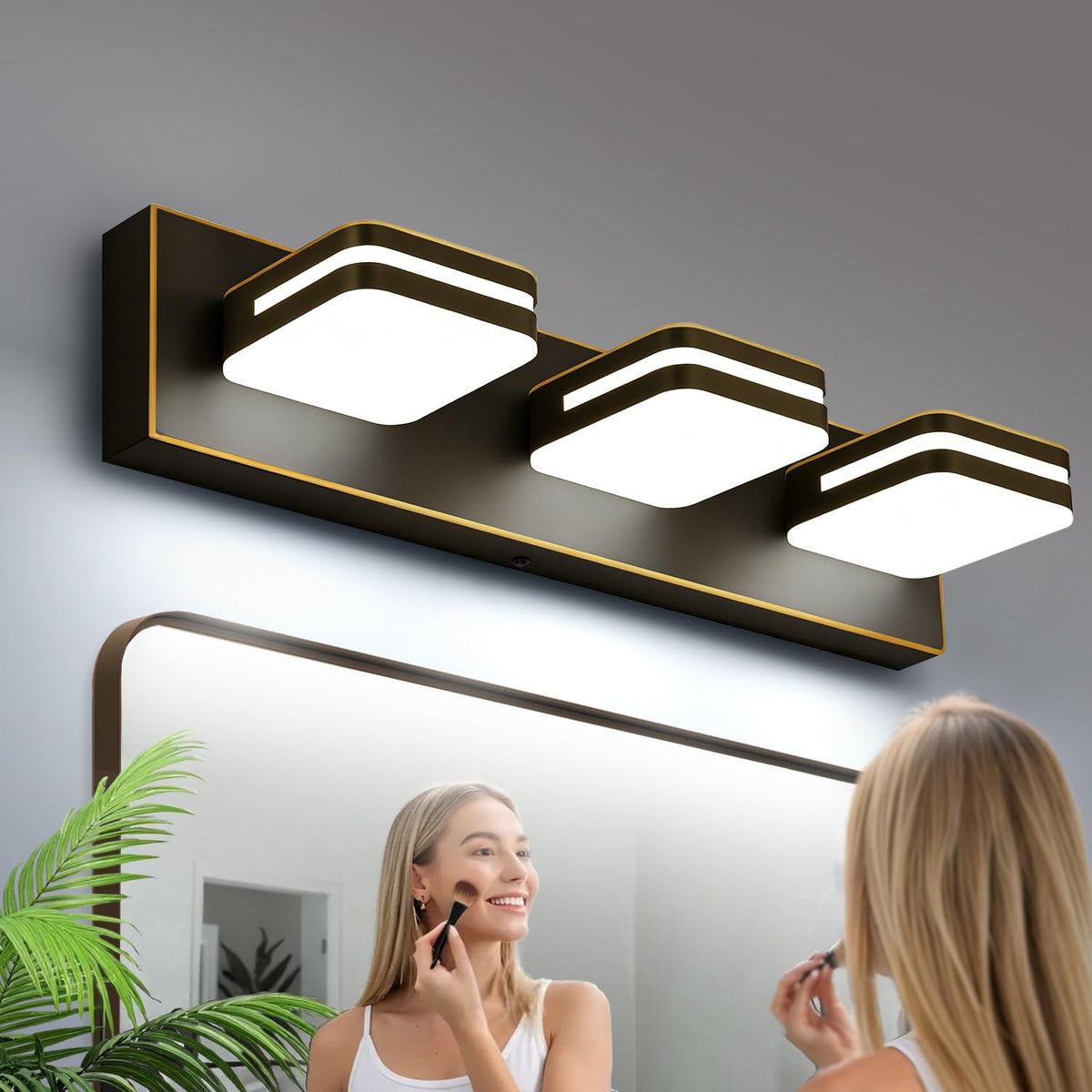 Torondo 360° Rotate LED Bathroom Vanity Light Fixtures, Acrylic Vanity Lights for Bathroom, Modern Wall Lighting Fixtures Over Mirror Living, Brushed Nickel, Natural White, 3-Light, 17-Inch