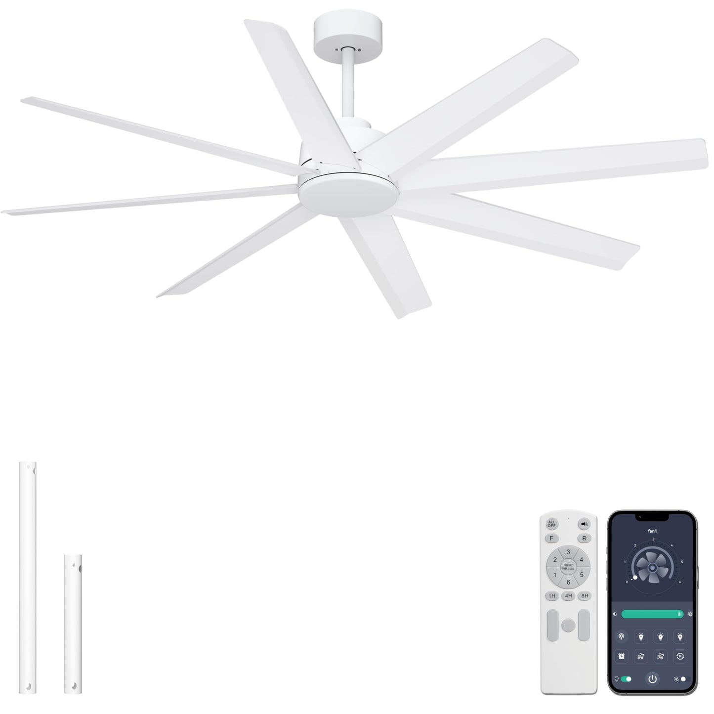 Ohniyou 60" Black Ceiling Fan with Light for Patio, Porch, Living Room | Remote/App Control, Quiet DC Motor, 3CCT Dimming, Modern Covered Outdoor Fan with 8 ABS Blades