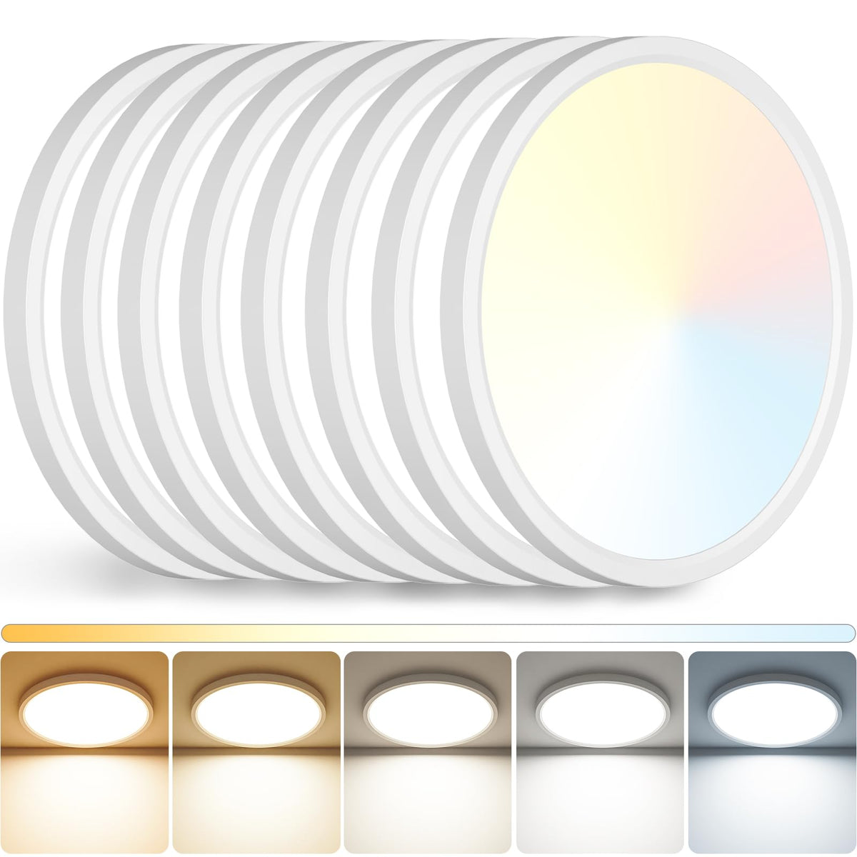 12Inch LED Ceiling Light Flush Mount, 5CCT 3000K-6500K Adjustable Ceiling Light Fixture, 2400LM 24W Bright White Flat Lighting Fixture for Hallway Kitchen Bathroom Bedroom, 6Pack