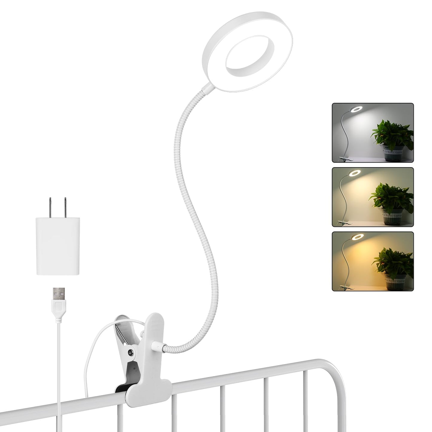 Woputne Desk Lamp Clip on Light for Bed Book Reading (Black) | 10 Dimmable Brightness 3 Light Modes Desk Lights for Home Office Clamp Bedside Lamp for Painting, Craft, Study