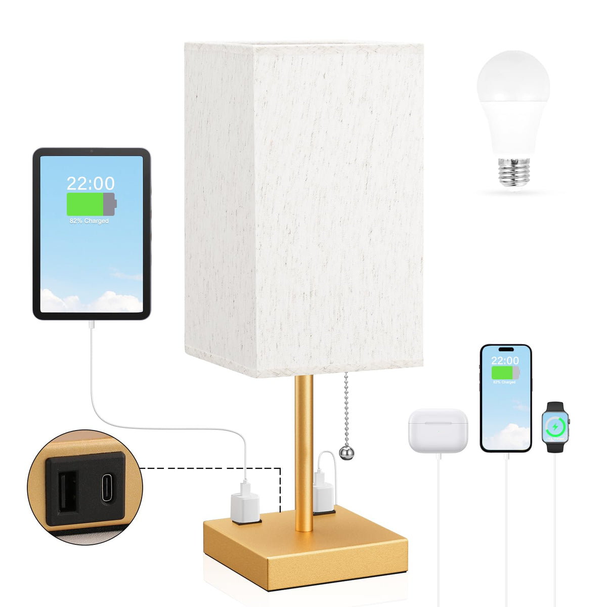 aooshine Small Bedside Table Lamp for Bedroom - Square Cream Fabric Shade | Inline Rocker Switch, Corded Electric, Bulb Not Included, 12.8" Mini Table Lamp for Nightstand, Desk, Dorm, Office