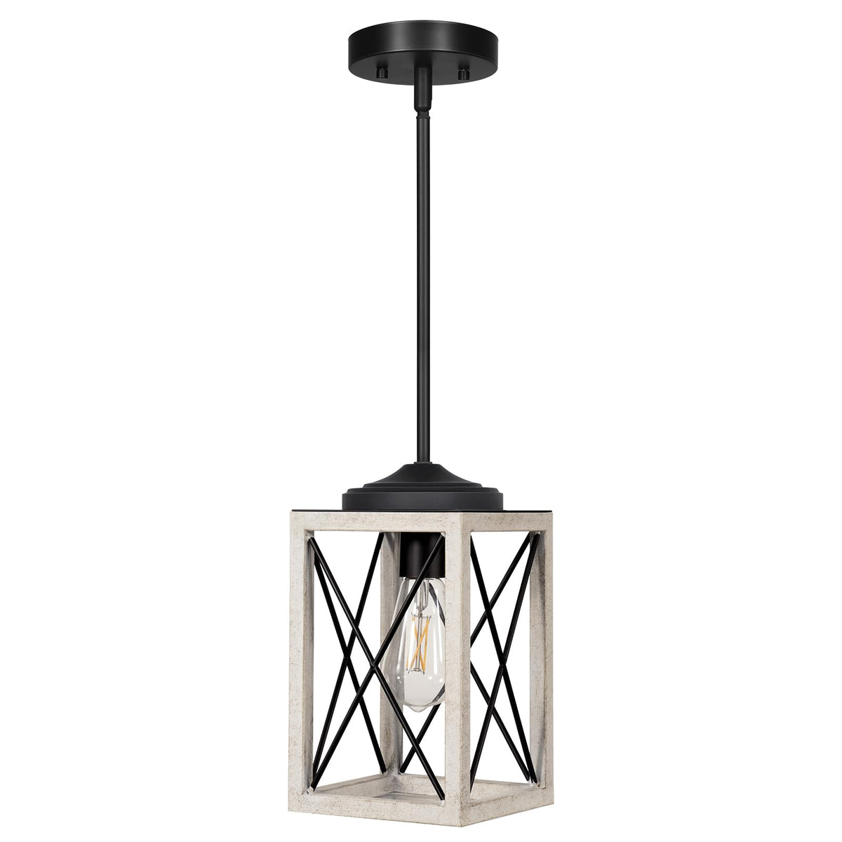 DEWENWILS Farmhouse Pendant Light, Metal Hanging Light Fixture with Wooden Grain Finish, 48 Inch Adjustable Pipes for Flat and Slop Ceiling, Kitchen Island, Bedroom, Dining Hall, E26 Base