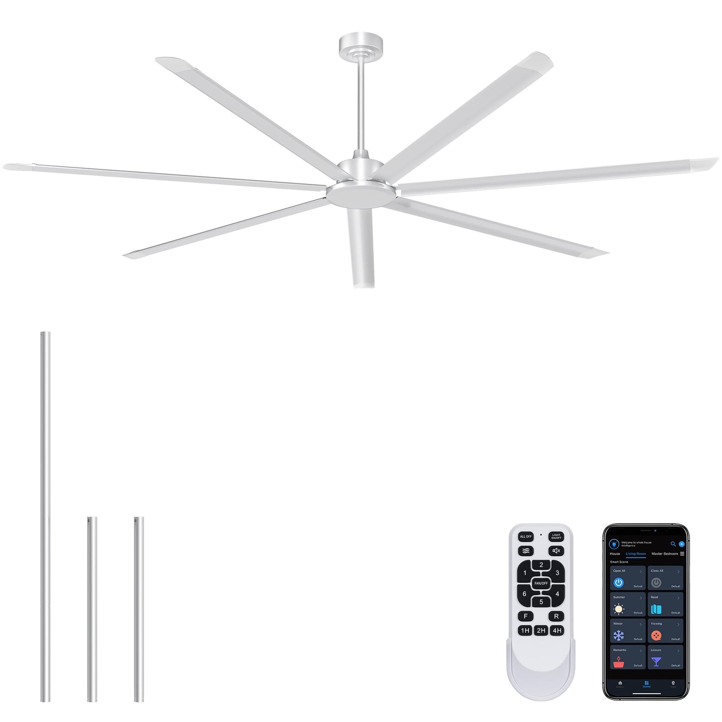 Ohniyou 60'' Industrial Ceiling Fan with Light for Patio, Porch, Black | 6800 CFM Airflow, 35dB DC Motor, 5 Aluminum Blades, 3CCT Dimming, Remote/APP Control, Covered Outdoor Metal Fan