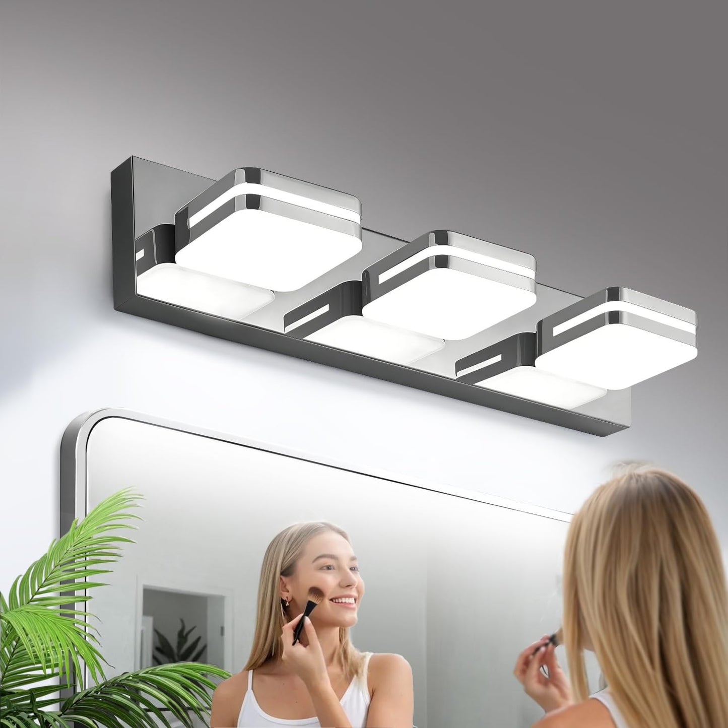 Torondo 360° Rotate LED Bathroom Vanity Light Fixtures, Acrylic Vanity Lights for Bathroom, Modern Wall Lighting Fixtures Over Mirror Living, Brushed Nickel, Natural White, 3-Light, 17-Inch