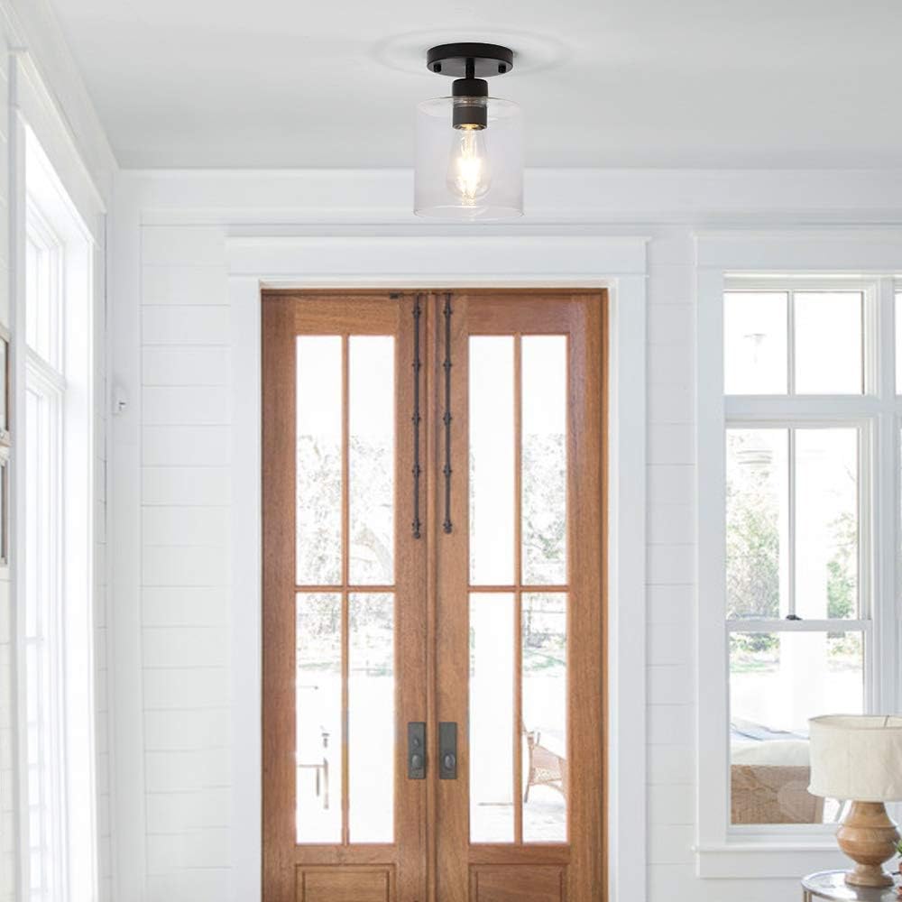 2 Pack Black Modern Semi Flush Mount Ceiling Light,Rustic Ceiling Light Fixture for Closet Hallway Entryway,Hallway Ceiing,Matte Black Finish (6 in)