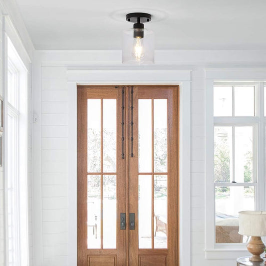 2 Pack Black Modern Semi Flush Mount Ceiling Light,Rustic Ceiling Light Fixture for Closet Hallway Entryway,Hallway Ceiing,Matte Black Finish (6 in)