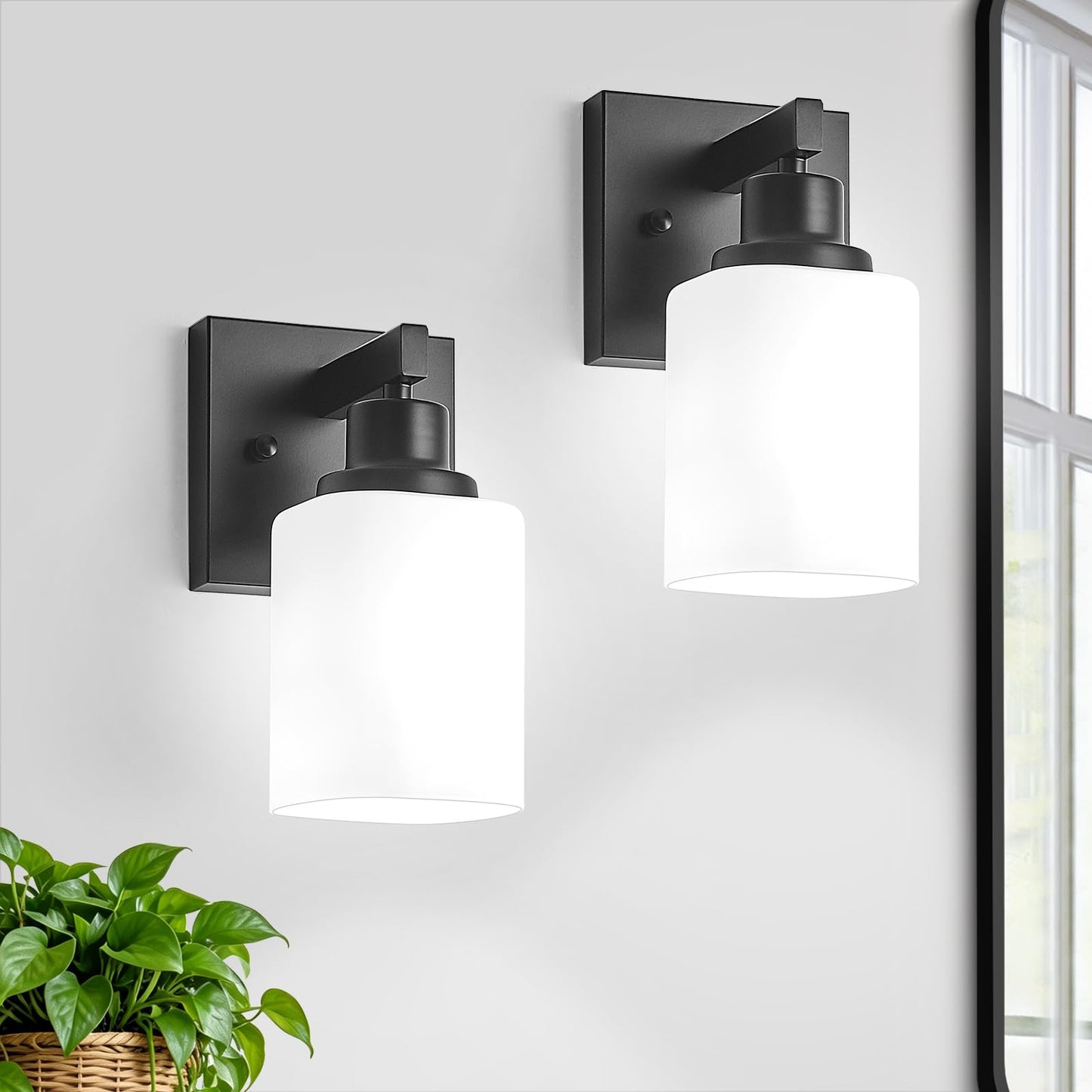 3-Light Bathroom Vanity Light,Modern Matte Black Bathroom Light Fixtures with Square Frosted Glass,Wall Sconces Lighting fixtures Over Mirror Restroom, Living Room Hallway
