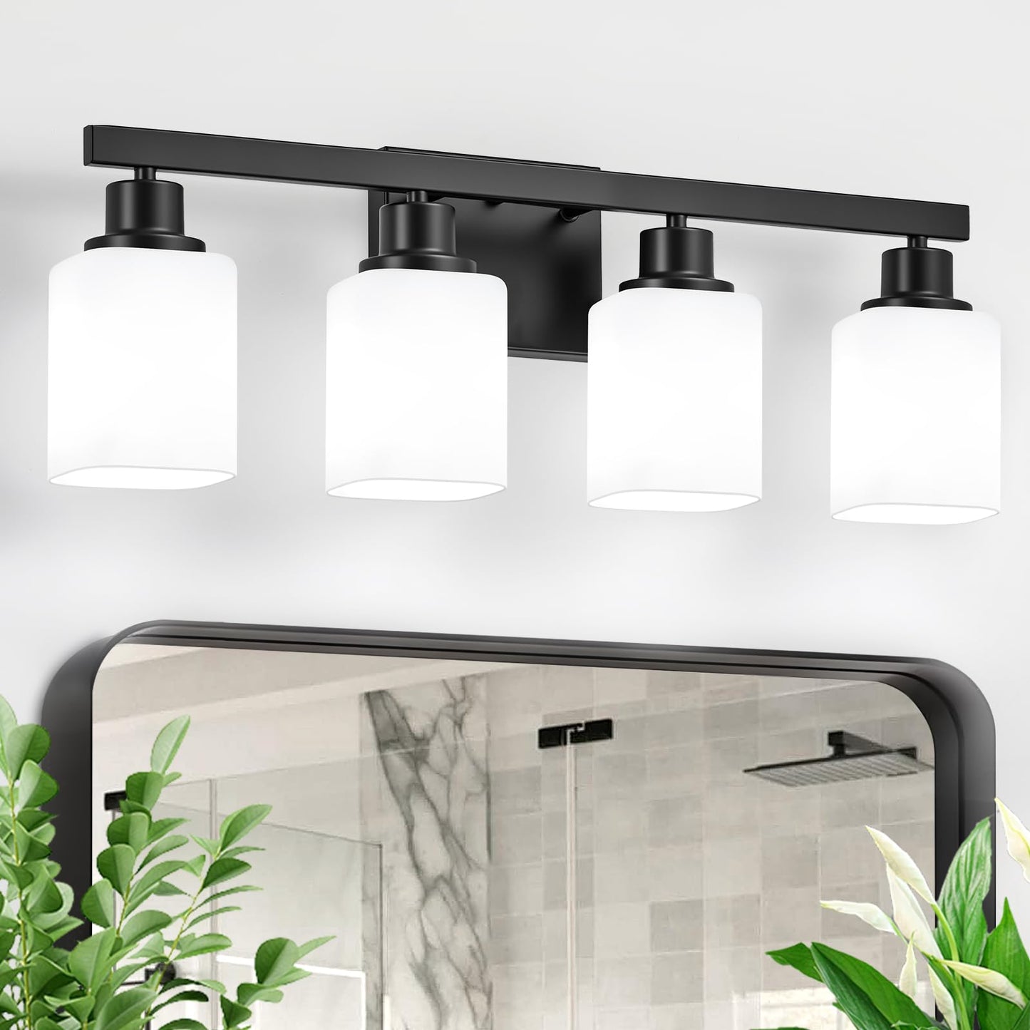 3-Light Bathroom Vanity Light,Modern Matte Black Bathroom Light Fixtures with Square Frosted Glass,Wall Sconces Lighting fixtures Over Mirror Restroom, Living Room Hallway