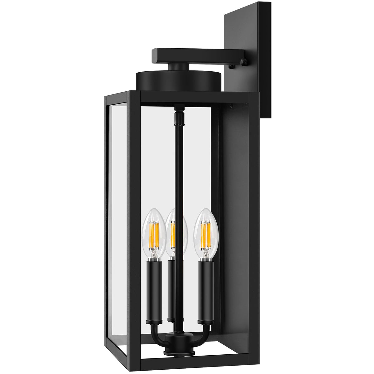 Outdoor Wall Light Fixture, Modern Outside Porch Sconce, Black | Waterproof, Rust-Resistant, Durable Metal with Clear Glass, Standard E26 Socket, Easy to Install