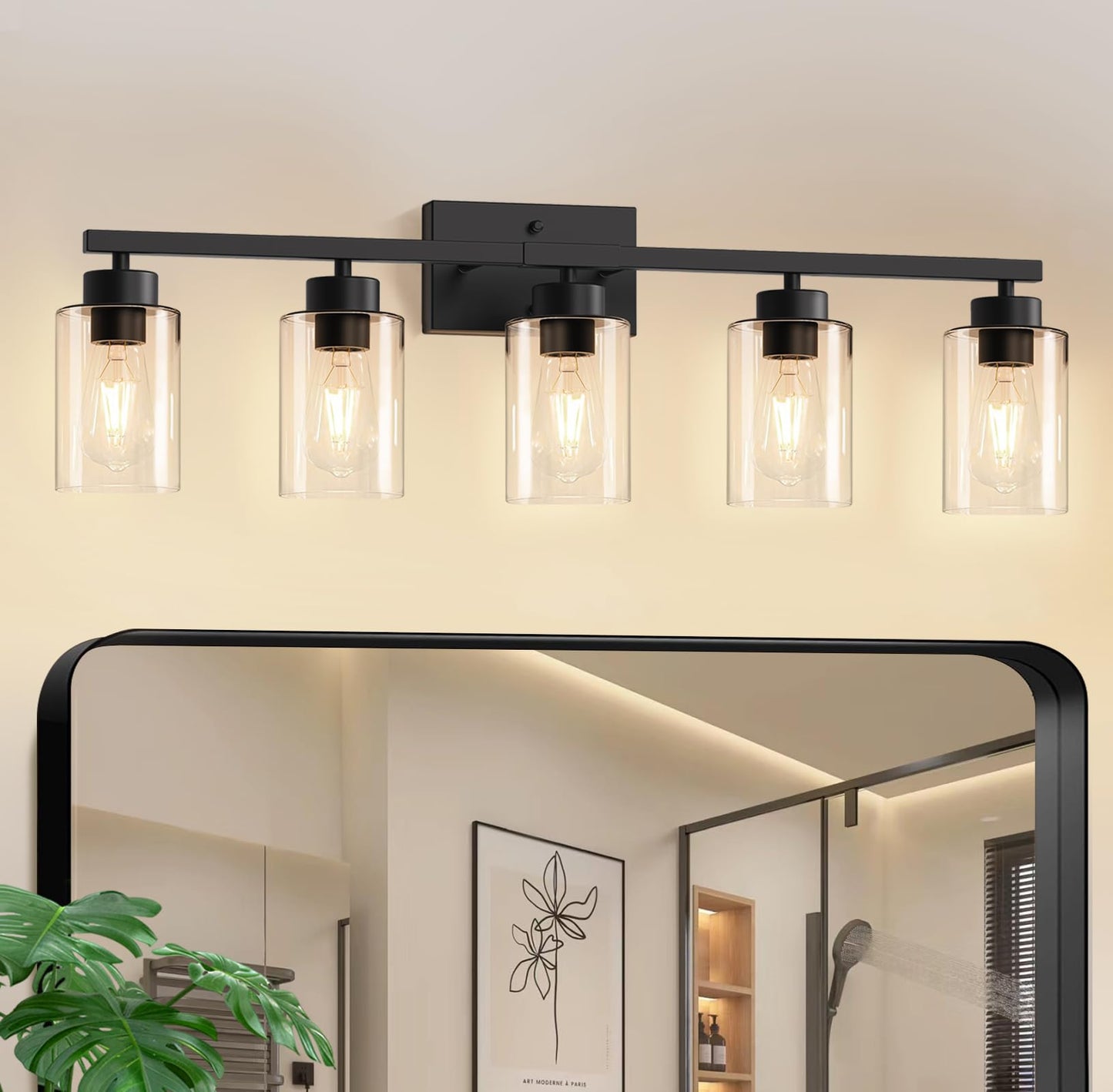 IZORRO Modern Bathroom Light Fixtures, 4 Light Black Vanity Lights, Bathroom Lighting Fixtures Over Mirror with Clear Glass for Living Room Cabinet Bedroom