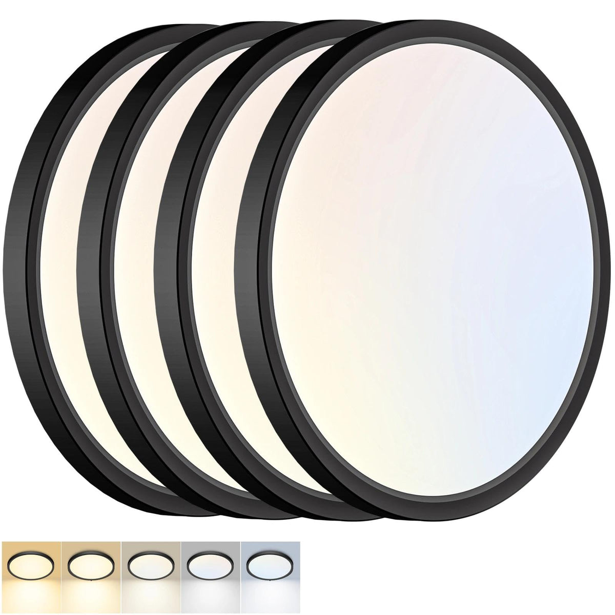 2Pack 12Inch LED Flush Mount Ceiling Light 5 Color Temperatures | 3000K/3500K/4000K/5000K/6500K 24W Black LED Ceiling Light Fixture for Bathroom Closet Kitchen Bedroom Hallway Porch Pantry