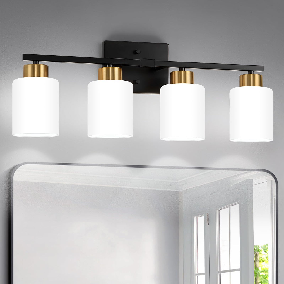 FonmYim Brushed Nickel Bathroom Light Fixtures Vanity Lights Over Mirror | Modern 3-Light lighting fixtures for bathroom with Milky White Frosted Glass Shades, E26 Socket (Bulbs Not Included)