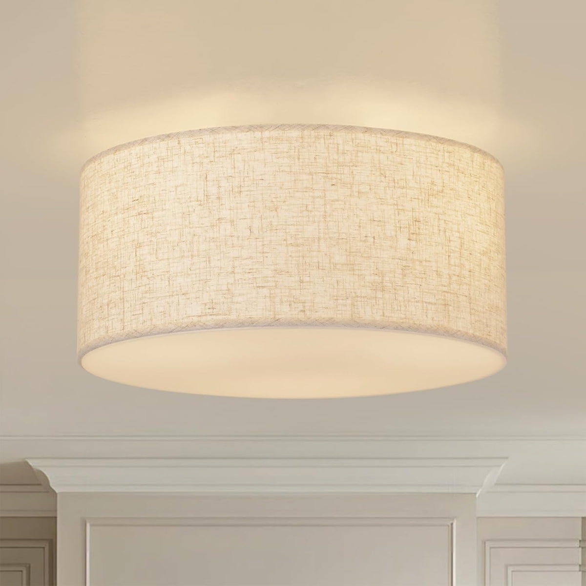 Vexagyle 13inch Semi Flush Mount Ceiling Light Fixture,3-Light Ceiling Mount Drum Light Fixture with Linen Shade,Modern Close to Ceiling Lamps for Living Room, Bedroom, Dining Room,Hallway