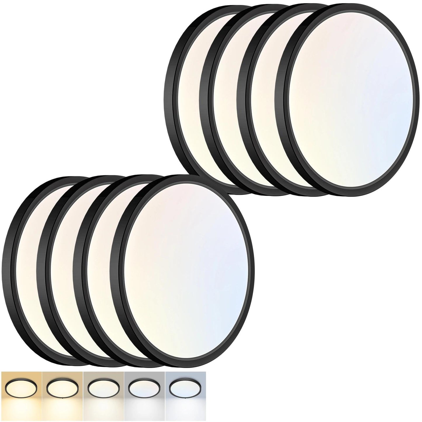 2Pack 12Inch LED Flush Mount Ceiling Light 5 Color Temperatures | 3000K/3500K/4000K/5000K/6500K 24W Black LED Ceiling Light Fixture for Bathroom Closet Kitchen Bedroom Hallway Porch Pantry