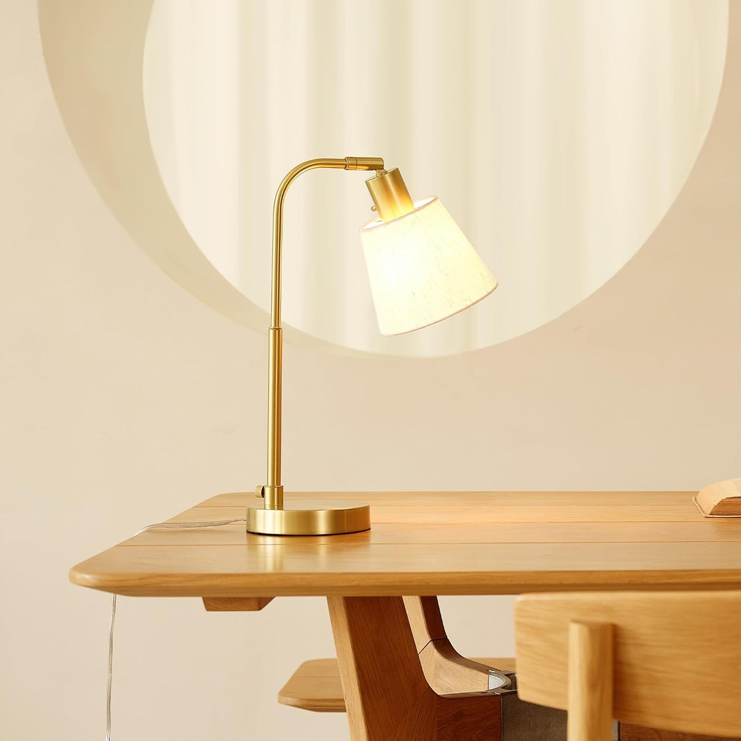 Globe Electric 61000057 16" Desk Lamp, Matte Brass Finish, White Shade, Adjustable Pivot Joint, Rotary Switch on Socket, Modern Lighting for Bedroom or Office, Indoor Lights, E26 Base