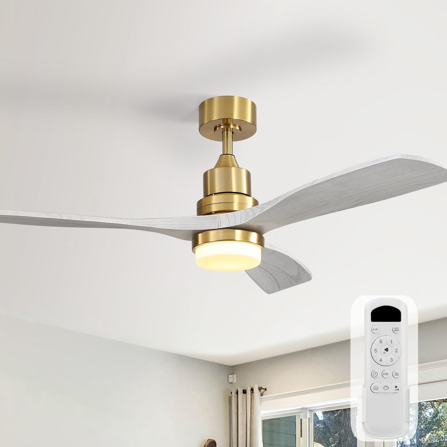 Sofucor 52 Inch Wood Ceiling Fans with Lights and Remote, Indoor/Outdoor | Modern, 3 Blade, Quiet Reversible DC Motor, 3CCT Dimmable, 6 Speeds, Timer, Bedroom/Living Room/Patio/Kitchen, Natural Wood