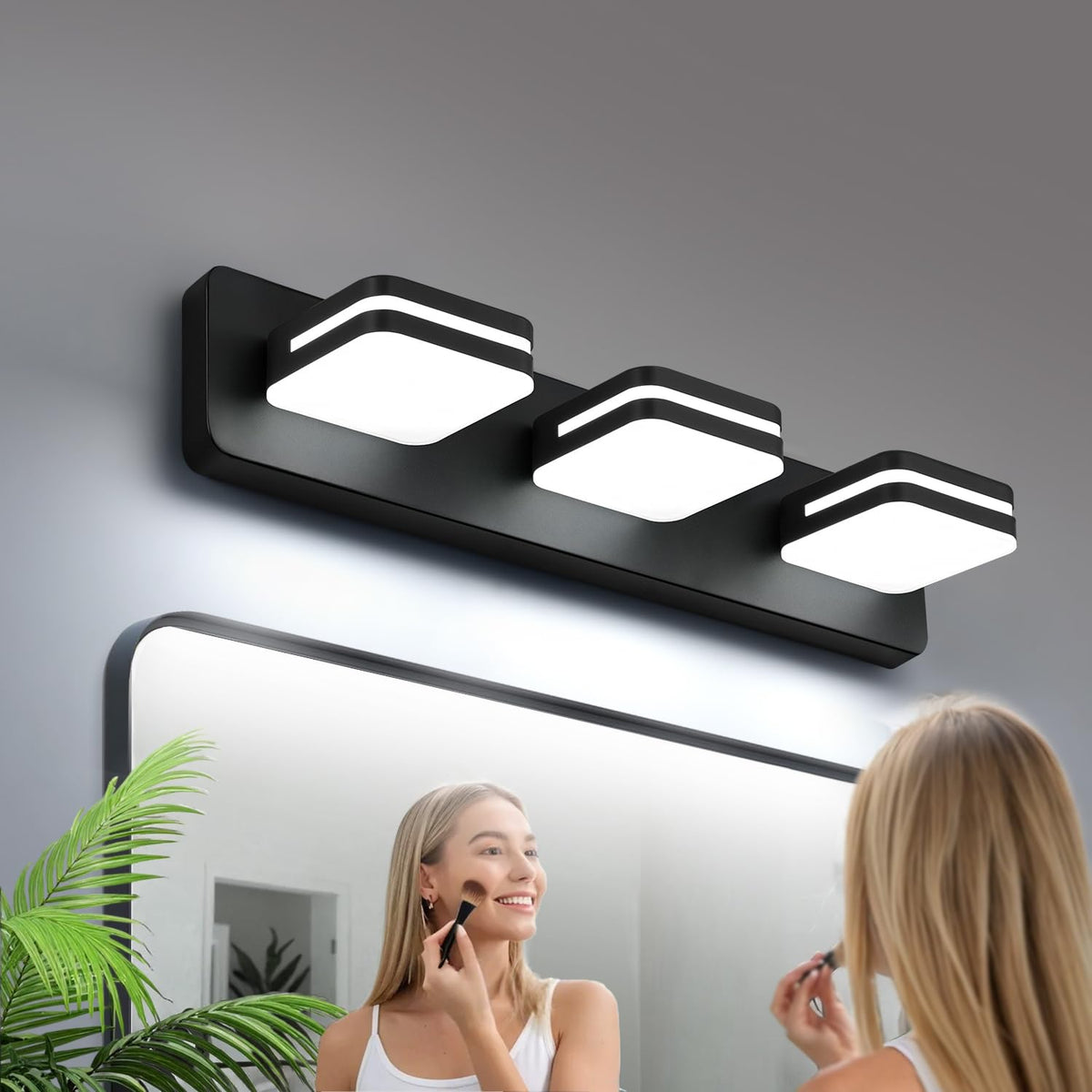 Torondo 360° Rotate LED Bathroom Vanity Light Fixtures, Acrylic Vanity Lights for Bathroom, Modern Wall Lighting Fixtures Over Mirror Living, Brushed Nickel, Natural White, 3-Light, 17-Inch