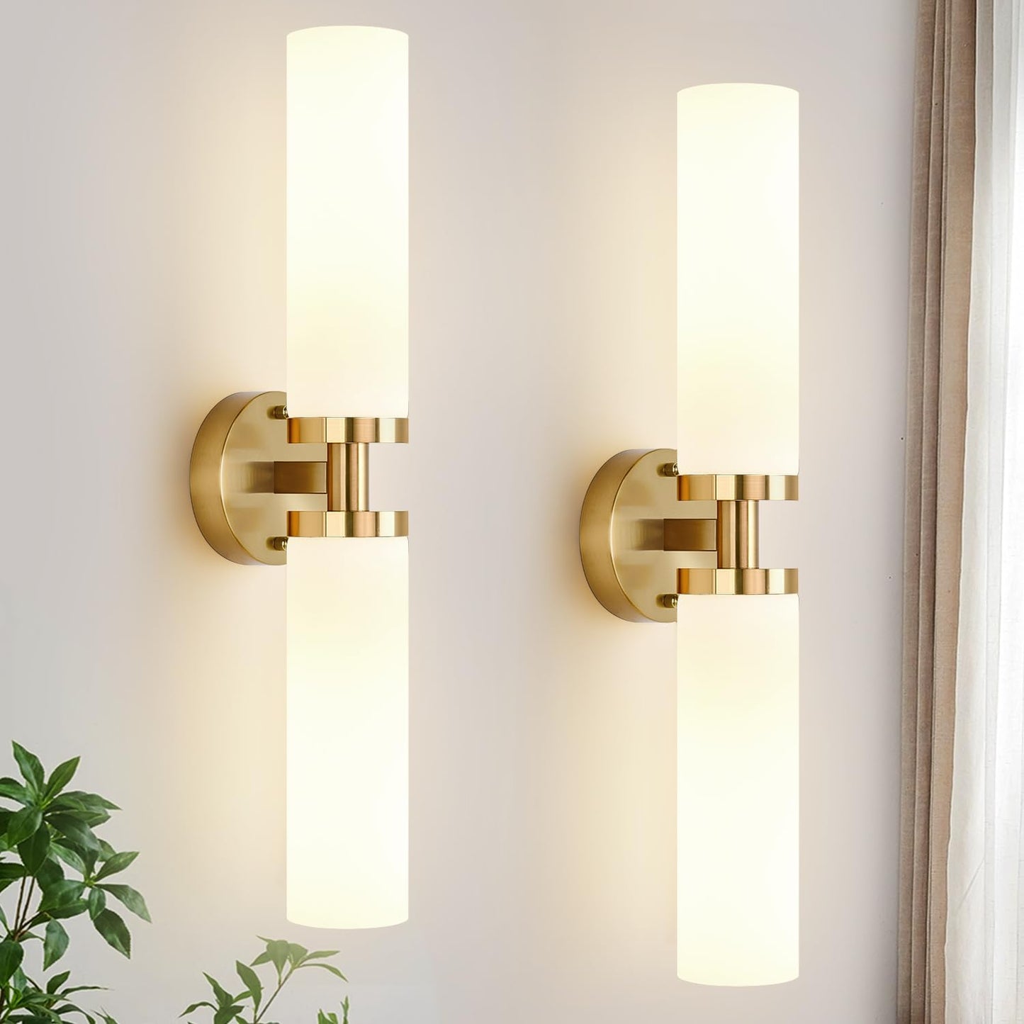 Indoi Hardwired Wall Sconces Set of Two, 22" Black and Gold Bathroom Sconces with Clear Glass, Modern Sconces Wall Decor Set of 2 Wall Light fixtures for Bathroom Mirror Living Room Hallway Bedroom