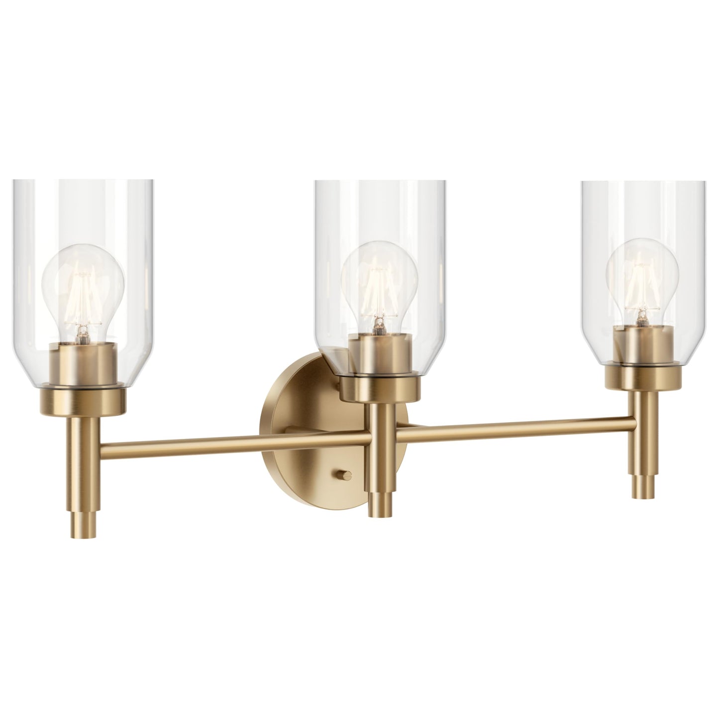 Kichler Madden 3-Light Bathroom Vanity Light, Champagne Bronze | Modern vanity light with clear glass for single bathroom mirrors (24" x 10.5"), 55185CPZ