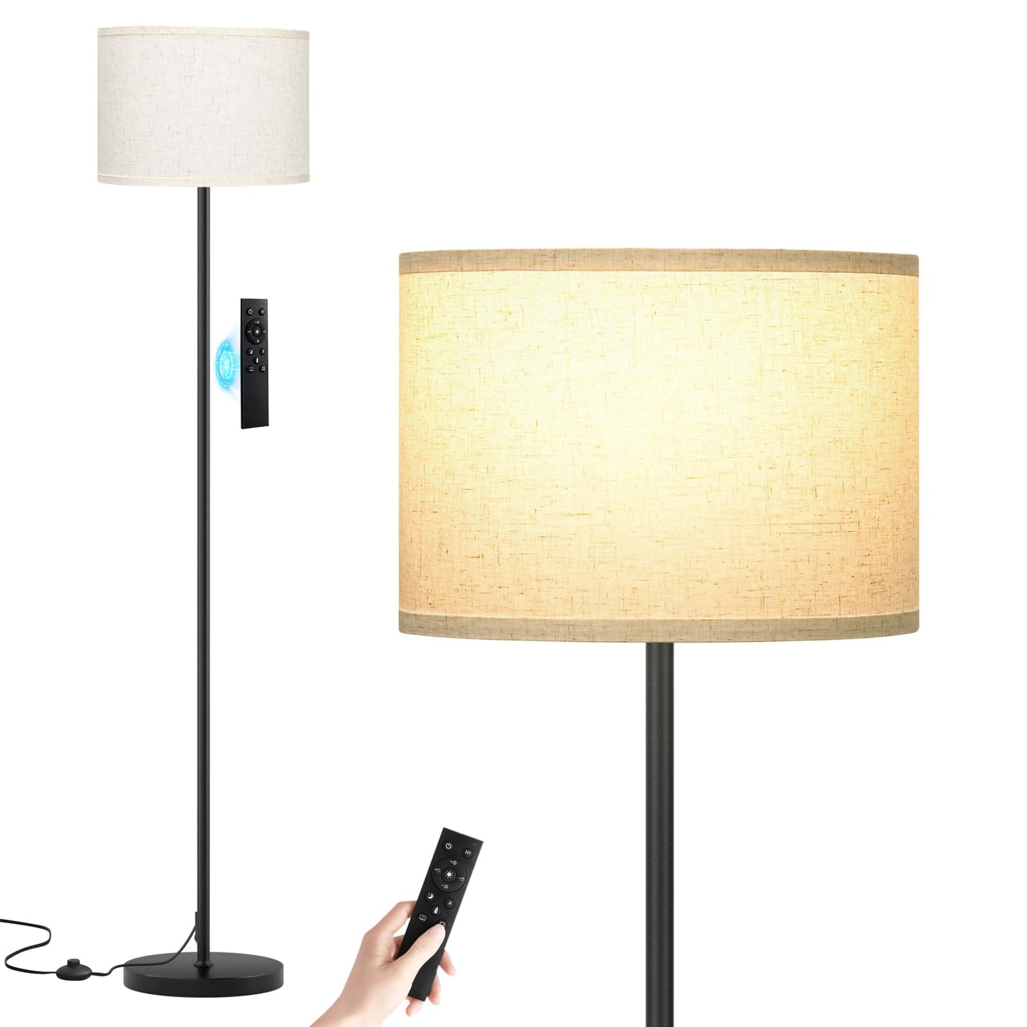 Modern Floor Lamp Simple Design with White Shade & Foot Pedal Switch | 60" Black Floor Lamp(Without Bulb), Tall Lamps for Living Room Bedroom Office Dining Room Kitchen