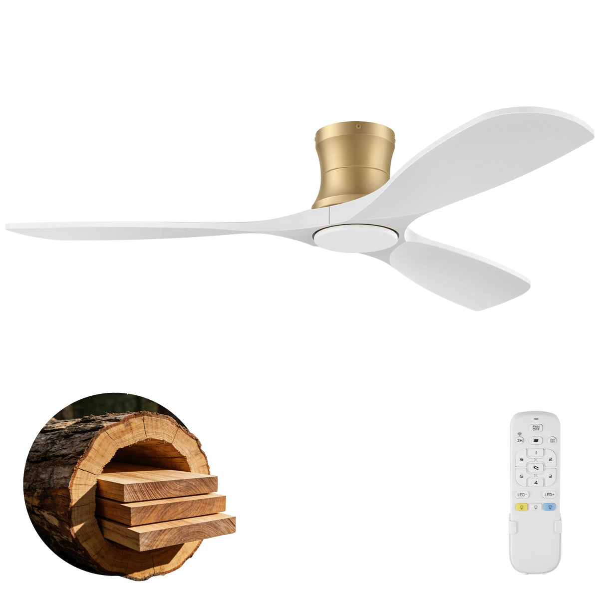 52" Wood Low Profile Ceiling Fans with Lights Remote,Flush Mount,Smart | Alexa/App Control,Easy Install,Quiet,Light Wood White,Hugger LED Ceiling Fan for Modern Outdoor Indoor Patio Bedroom,High CFM