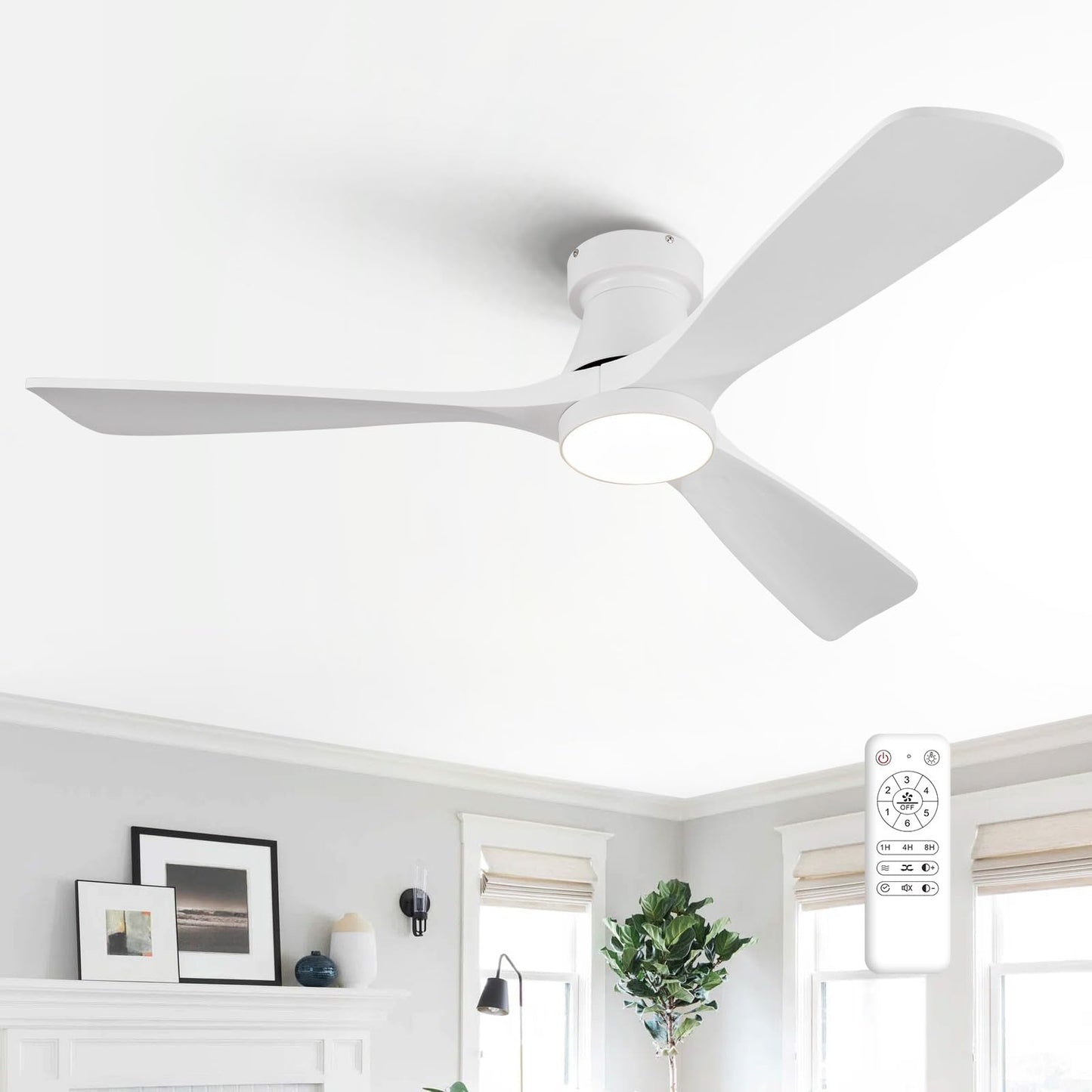 42-Inch Ceiling Fan with Lights, Remote Control, Flush Mount, Dimmable, Reversible, Wood Blades, Power-Off Memory, Quiet DC Motor – Modern Hugger Ceiling Fan for Living Room, Bedroom, Patio