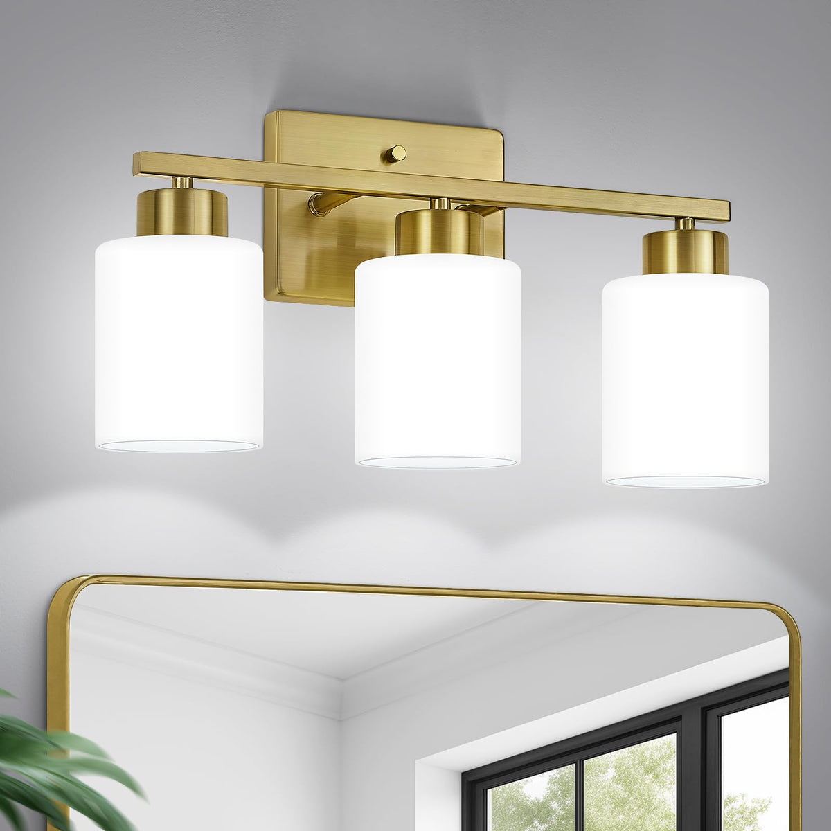 FonmYim Brushed Nickel Bathroom Light Fixtures Vanity Lights Over Mirror | Modern 3-Light lighting fixtures for bathroom with Milky White Frosted Glass Shades, E26 Socket (Bulbs Not Included)