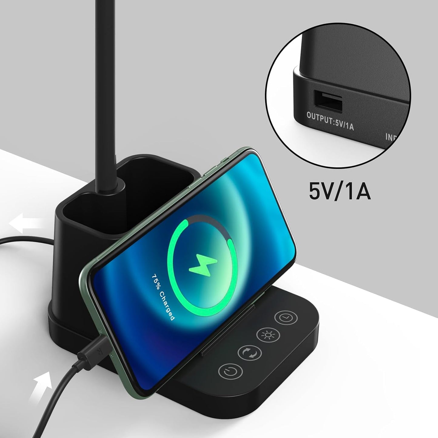 LED Desk Lamp with USB Charging Port for College Dorm Room | for Home Office Bedrooms, Back to School, Black, Small, 650LM, Pen Holder, Timer Settings, Gooseneck, Study Light