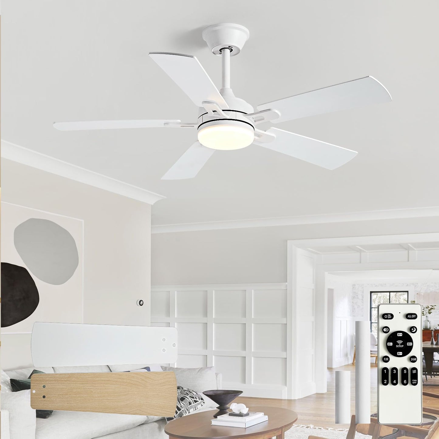 Depuley 52-Inch Ceiling Fan with Light: Black 3 Blade Outdoor Fans for Patios - Dimmable Indoor Fan with Remote Control Fandelier for Living Room Bedroom Porch Quiet Motor Reversible 6 Speed Timer