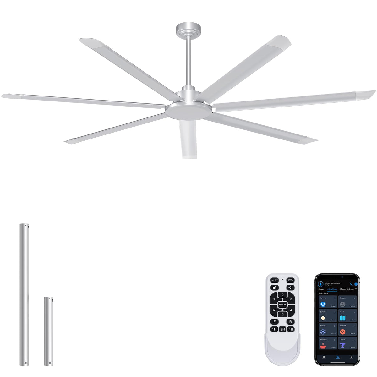 Ohniyou 60'' Industrial Ceiling Fan with Light for Patio, Porch, Black | 6800 CFM Airflow, 35dB DC Motor, 5 Aluminum Blades, 3CCT Dimming, Remote/APP Control, Covered Outdoor Metal Fan