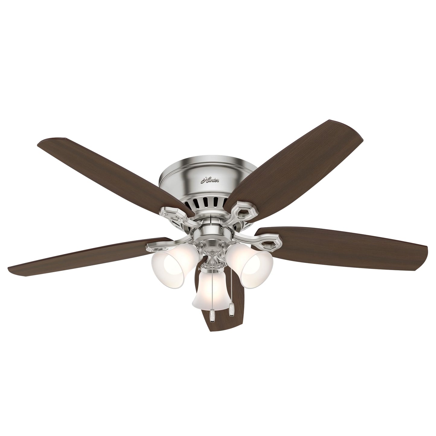 Hunter 42 inch Indoor Ceiling Fan with LED Lights - Bronze Ceiling Fan with Pull Chain, For Bedroom, Living Room, or Kitchen, Low Profile Flush Mount, No Remote, 5 Blades - Builder 51091, New Bronze | Low Profile Flush Mount, Pull Chain, 5 Blades, For Bed