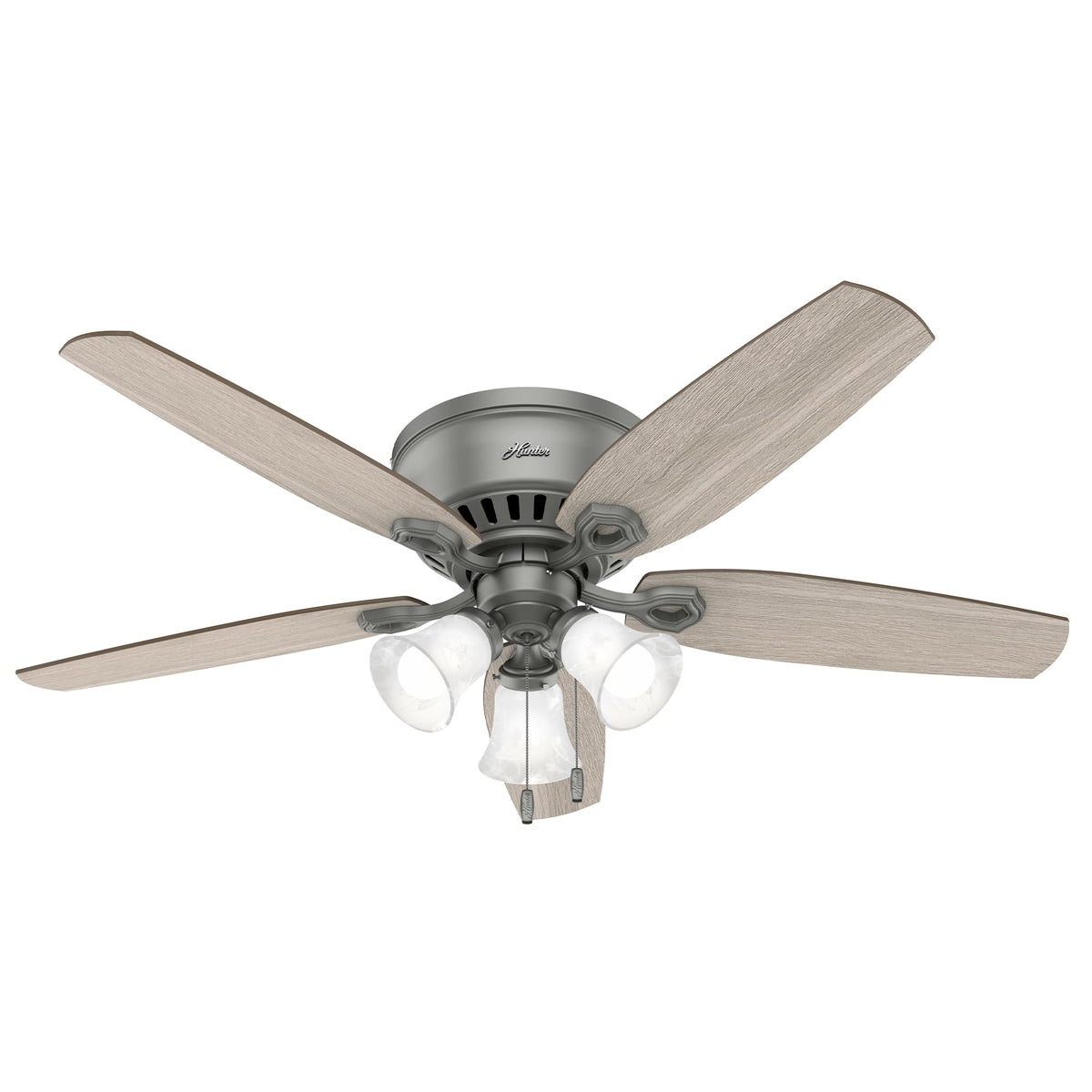 Hunter Builder, Indoor, Ceiling Fan, with LED Lights, 52 inch, Snow White | Low Profile Flush Mount, Pull Chain, 5 Blades, For Bedroom, Living Room, Kitchen, 53326