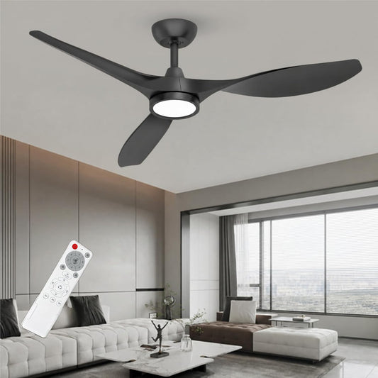Roomratv 52'' Modern Ceiling Fan with Light, Wide Blade Design, Remote | DC Motor,Reversible,Color Adjustable,Dimmable,Led Light,6 Speeds,3 Timers,Modern,Plastic,Bedrooms, Living rooms,Indoor