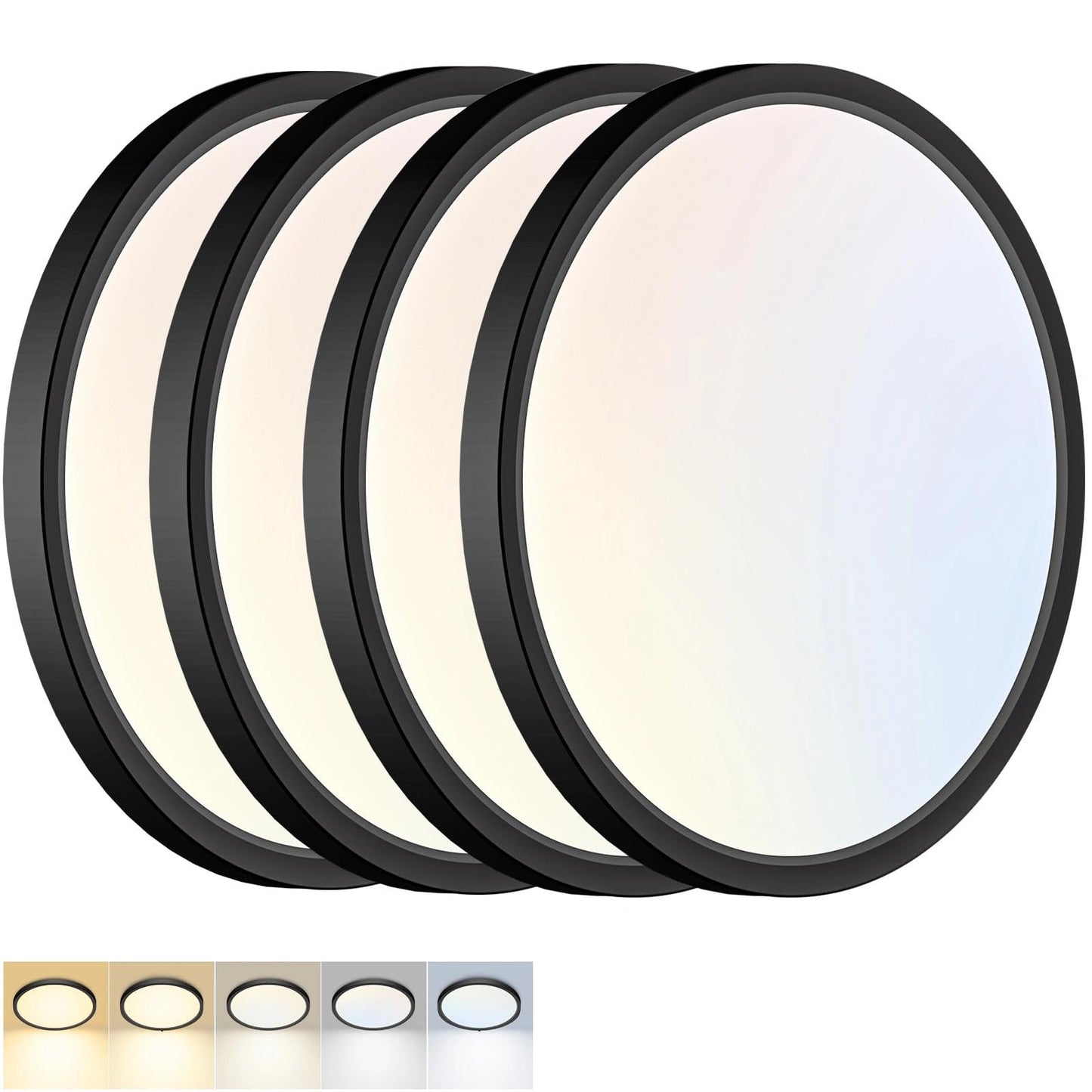 2Pack 12Inch LED Flush Mount Ceiling Light 5 Color Temperatures | 3000K/3500K/4000K/5000K/6500K 24W Black LED Ceiling Light Fixture for Bathroom Closet Kitchen Bedroom Hallway Porch Pantry