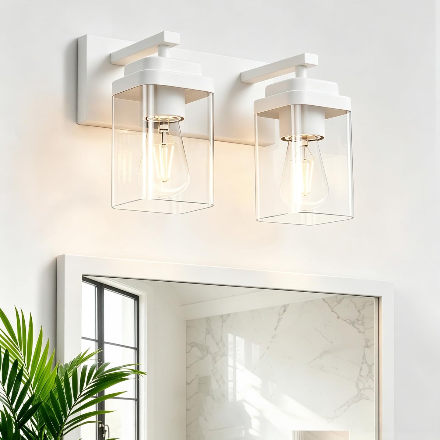 Black Bathroom Light Fixtures, 3 Lights Bathroom Lighting Fixtures Over Mirror, Square Design & Rectangle Large Backplate, Modern Vanity Lighting Fixtures, for Bathroom/Living Room/Bedroom