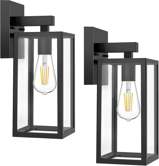 MAXvolador Outdoor Wall Light Fixtures, Exterior Waterproof Wall Lanterns | Black Porch Wall Lights, Anti-Rust, E26 Socket, Clear Glass Outside Wall Mount Sconces, Front Door Lighting for Patio, 2 Pack