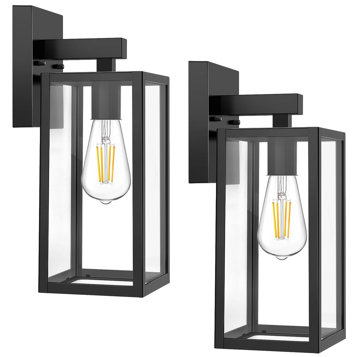 MAXvolador Outdoor Wall Light Fixtures, Exterior Waterproof Wall Lanterns | Black Porch Wall Lights, Anti-Rust, E26 Socket, Clear Glass Outside Wall Mount Sconces, Front Door Lighting for Patio, 2 Pack