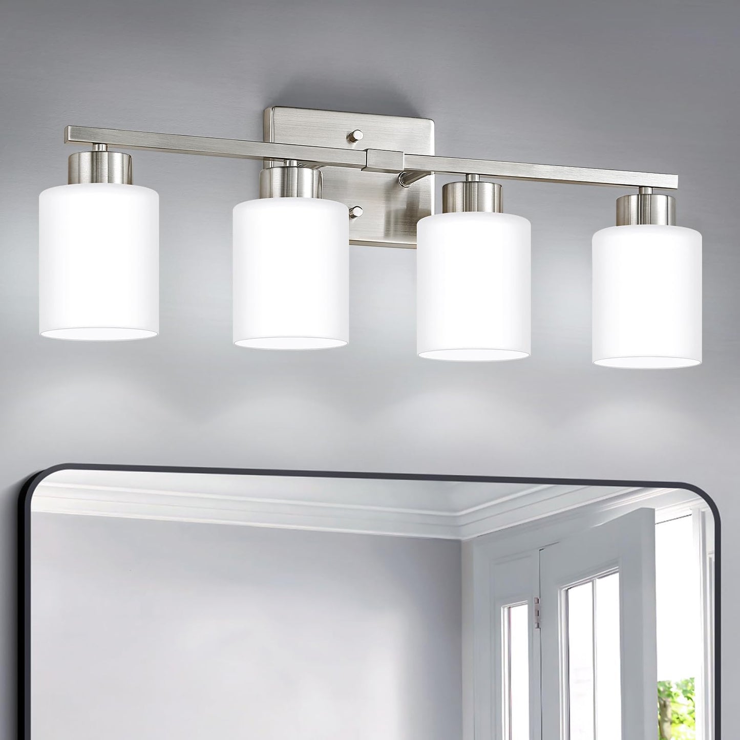 FonmYim Brushed Nickel Bathroom Light Fixtures Vanity Lights Over Mirror | Modern 3-Light lighting fixtures for bathroom with Milky White Frosted Glass Shades, E26 Socket (Bulbs Not Included)